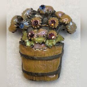 Vintage 1980-90s Brass-tone Flower Pot Brooch / Pin